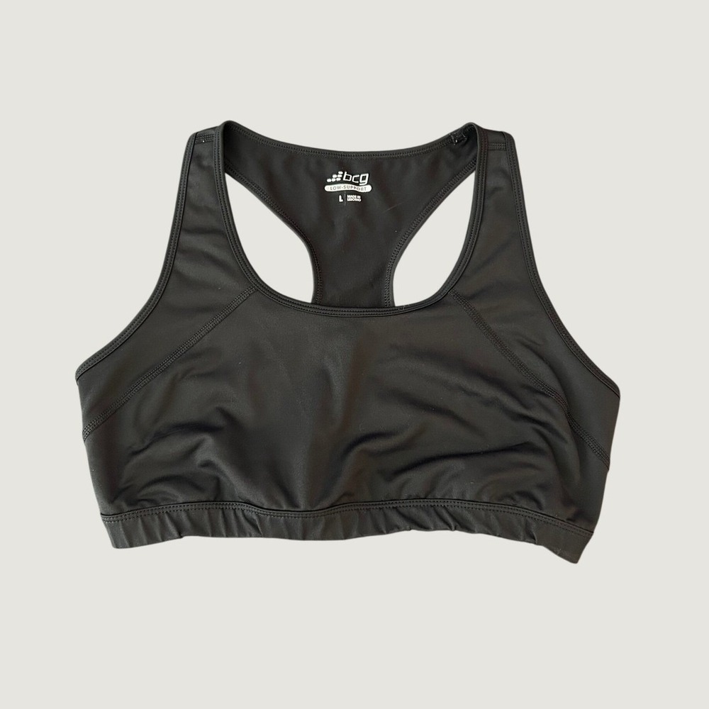 BCG Womens Low Support Racerback Sports Bra Black Size Large Cutout Back 1372